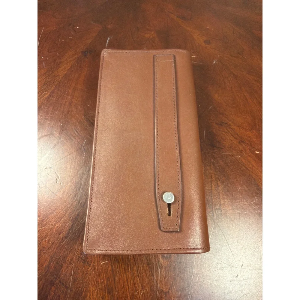 Brown Leather Nautical Bifold‎ Long Wallet Anchor Ship Wheel Charms Hand Strap